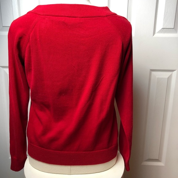 Ralph Lauren Sweater Red with Leather Accent - Picture 7 of 8
